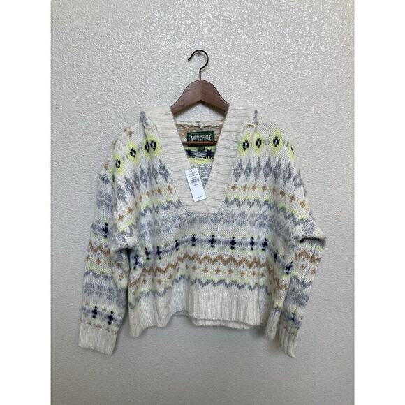 NWT American Eagle Soft Aztec Multicolor Cream Hoodie cropped XS oversized wool - Picture 1 of 5